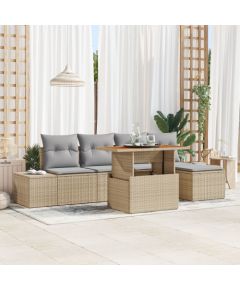 vidaXL Zestaw 6 elementów sof ogrodowych  z poduszkami Beżowy Rattan Dārza mēbeļu komplekti