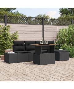 vidaXL 6-elementowy zestaw sof ogrodowych  z poduszkami czarny polirattan Dārza mēbeļu komplekti