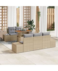 vidaXL Zestaw 6-osobowy sof ogrodowych z poduszkami Beżowy Polirattan Dārza mēbeļu komplekti