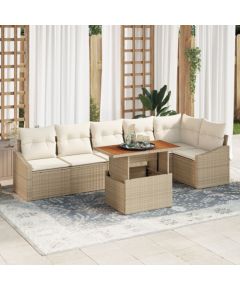 vidaXL Zestaw Sofy Ogrodowej  7-częściowy z poduszkami Beżowy Poli Rattan Dārza mēbeļu komplekti