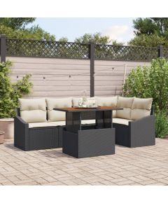 vidaXL Zestaw 6-częściowy sofy ogrodowej z poduszkami czarny polirattan Dārza mēbeļu komplekti