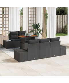 vidaXL Zestaw 6-częściowy sof ogrodowych z poduszkami Czarny polirattan Dārza mēbeļu komplekti