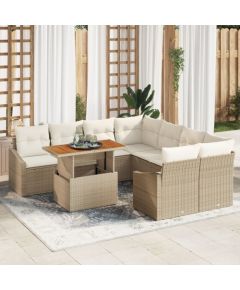 vidaXL 9-częściowy Zestaw Sof na Ogród z Poduszkami Beżowy Polirattan Dārza mēbeļu komplekti