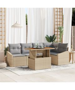 vidaXL Zestaw Sofy Ogrodowej 6 Części z Poduszkami Beżowy Rattan PE Dārza mēbeļu komplekti