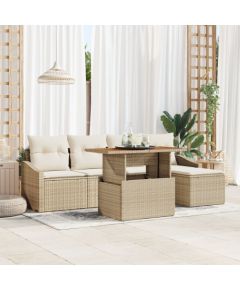 vidaXL 6-częściowy Zestaw Sof Ogrodowych z Poduszkami Beżowy Polirattan Dārza mēbeļu komplekti