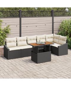 vidaXL 7-częściowy zestaw sof ogrodowych z poduszkami czarny polirattan Dārza mēbeļu komplekti