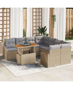 vidaXL Zestaw 9 częściowy sof ogrodowych z poduszkami beżowy polirattan Dārza mēbeļu komplekti