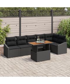 vidaXL Zestaw 7-częściowy sof ogrodowych z poduszkami Czarny Polirattan Dārza mēbeļu komplekti