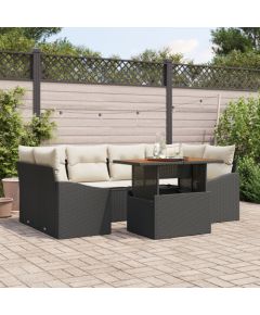 vidaXL Zestaw 7-częściowy sofy ogrodowej z poduszkami Czarny Polirattan Dārza mēbeļu komplekti