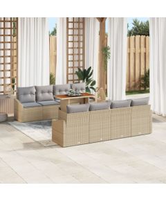 vidaXL Zestaw Sof Ogrodowych  7 Części z Poduszkami Beżowy Rattan PE Dārza mēbeļu komplekti