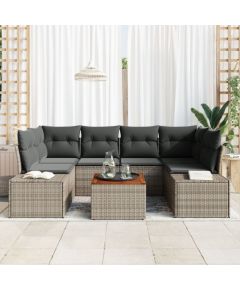 vidaXL 7-częściowy Zestaw Sofowy Ogrodowy z Poduszkami Szary Polirattan Akacja Dārza mēbeļu komplekti