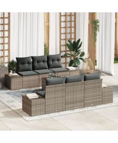 vidaXL 7-osobowy Zestaw Sofy Ogrodowej z Poduszkami Szary Polirattan Akacja Dārza mēbeļu komplekti