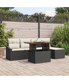 vidaXL 6-elementowy zestaw kanap ogrodowych z poduszkami czarny polirattan Dārza mēbeļu komplekti