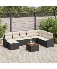 vidaXL 9-częściowy zestaw sofy ogrodowej z poduchami czarny polirattan akacjowy Dārza mēbeļu komplekti