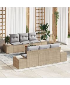 vidaXL Zestaw kanapowy  7 elementów z poduszkami beżowy polirattan akacja Dārza mēbeļu komplekti
