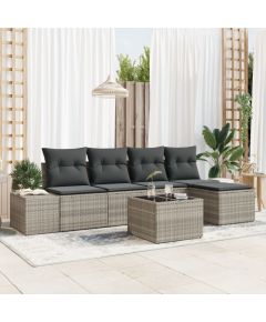 vidaXL Zestaw Sof Ogrodowych 6-osobowych z Poduszkami Szary Polirattan Dārza mēbeļu komplekti