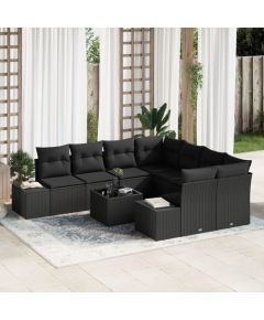 vidaXL Zestaw sof ogrodowych 9-częściowy z poduszkami Czarny Polirattan Dārza mēbeļu komplekti
