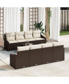 vidaXL 7-częściowy zestaw sof ogrodowych  z poduszkami brunatno-białymi Dārza mēbeļu komplekti