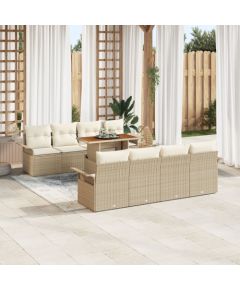 vidaXL Zestaw sof ogrodowych  9-elementowy z poduszkami Beżowy Polirattan Akacja Dārza mēbeļu komplekti