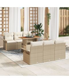 vidaXL 7 Częściowy Zestaw Sof z Ogrodu z Poduszkami Beżowy Poli Rattan Akacja Dārza mēbeļu komplekti