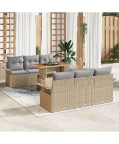 vidaXL 7-elementowy zestaw sof ogrodowych z poduszkami Beżowy Polirattan Akacja Dārza mēbeļu komplekti