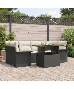 vidaXL Beżowy zestaw sofy ogrodowej  z 7 elementami oraz poduszkami z polirattanu i akacji Dārza mēbeļu komplekti