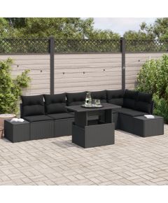 vidaXL 7-elementowy zestaw sof ogrodowych z poduszkami czarny polirattan Dārza mēbeļu komplekti