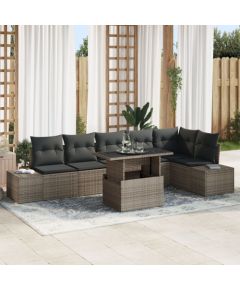 vidaXL 7-elementowy zestaw kanap ogrodowych z poduszkami Szary Polirattan Dārza mēbeļu komplekti