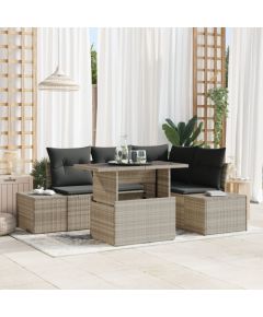 vidaXL Zestaw 5-osobowy sof ogrodowych z poduszkami w jasnoszarym polirattanie Dārza mēbeļu komplekti