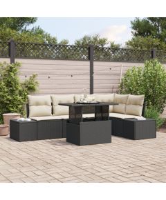 vidaXL 6-częściowy zestaw sof ogrodowych z poduszkami Czarny Rattan Dārza mēbeļu komplekti