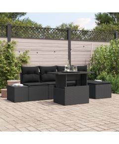 vidaXL Czarny 6-częściowy Zestaw Sofy Ogrodowej z Poduszkami Dārza mēbeļu komplekti