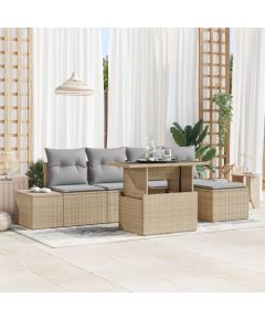 vidaXL Zestaw sof ogrodowych 6-częściowy z poduszkami Beżowy Polirattan Dārza mēbeļu komplekti