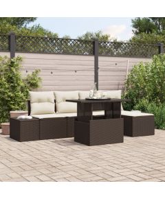 vidaXL 6-częściowy zestaw sof ogrodowych z poduszkami brązowy poli rattan Dārza mēbeļu komplekti
