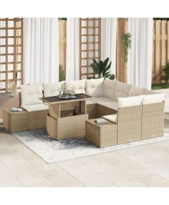 vidaXL 9-elementowy zestaw sof ogrodowych  z poduszkami beżowy poli rattan Dārza mēbeļu komplekti