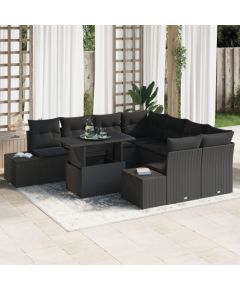 vidaXL 9-częściowy Zestaw Sof Ogrodowych z Poduszkami Czarny Polirattan Dārza mēbeļu komplekti