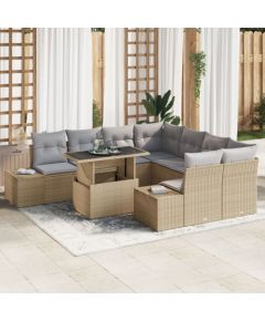 vidaXL Zestaw 9-elementowy sof ogrodowych z poduszkami Beżowy Poli Rattan Dārza mēbeļu komplekti