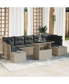 vidaXL Zestaw Sofy Ogrodowej 8 elementowy z Poduszkami Jasnoszary Syntetyczny Rattan Dārza mēbeļu komplekti