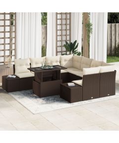 vidaXL Zestaw sof ogrodowych  9 elementowy z poduszkami Brązowy Polirattan Dārza mēbeļu komplekti