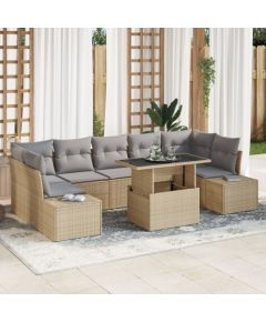 vidaXL Zestaw Sofy Ogrodowej 8 Elementów z Poduszkami Beżowy Polirattan Dārza mēbeļu komplekti