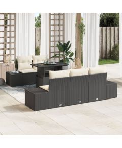 vidaXL Zestaw 6-elementowy sof ogrodowych z poduszkami Czarny Polirattan Dārza mēbeļu komplekti