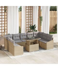 vidaXL Zestaw Sof Ogrodowych 10 Części z Poduszkami Beżowy Poli Rattan Dārza mēbeļu komplekti