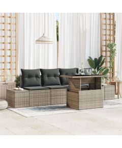 vidaXL 5-elementowy zestaw sof ogrodowych z poduszkami Szary Poli Rattan Dārza mēbeļu komplekti