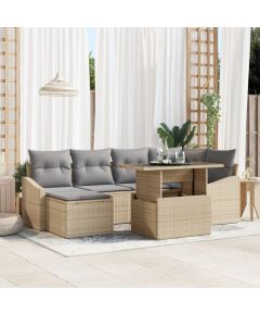 vidaXL Zestaw Sof Ogrodowych 7 Części z Poduszkami Beżowy Poli Rattan Dārza mēbeļu komplekti