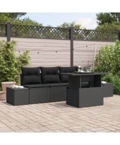 vidaXL Zestaw 5 częściowy sofa ogrodowa z poduszkami czarny polirattan Dārza mēbeļu komplekti