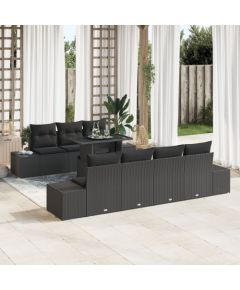vidaXL Czarny 8-częściowy zestaw sof ogrodowych z poduszkami z rattanu Dārza mēbeļu komplekti