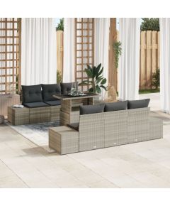 vidaXL Zestaw 7-częściowy sof ogrodowych  z poduszkami jasnoszary polirattan Dārza mēbeļu komplekti