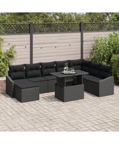 vidaXL Zestaw 9 sztuk sof ogrodowych z poduszkami Czarny Poli Rattan Dārza mēbeļu komplekti