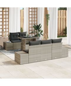 vidaXL Zestaw Sof Ogrodowych 6 Części z Poduszkami Jasnoszary Polirattan Dārza mēbeļu komplekti