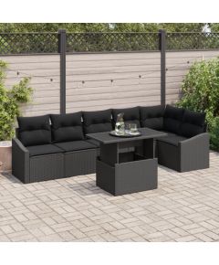 vidaXL Zestaw Sofy Ogrodowej  7-częściowy z Poduszkami Czarny Polirattan Dārza mēbeļu komplekti