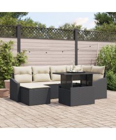 vidaXL 7-częściowy zestaw sof ogrodowych z poduszkami Czarny Polirattan Dārza mēbeļu komplekti